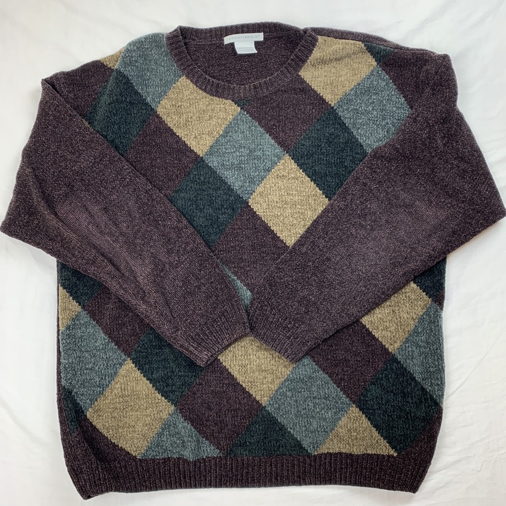 Vintage 90s‎ Knightsbridge VTG Rayon Chunky Sweater Cosby Sz L Geometric Shape